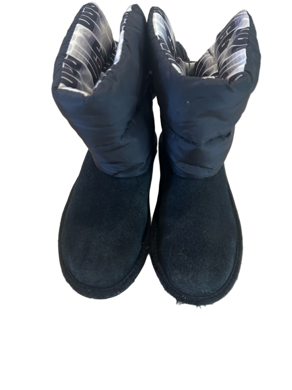 UGG Girls Bailey Puff Bow Black and Gray Quilted Patterned Boot Shaft
